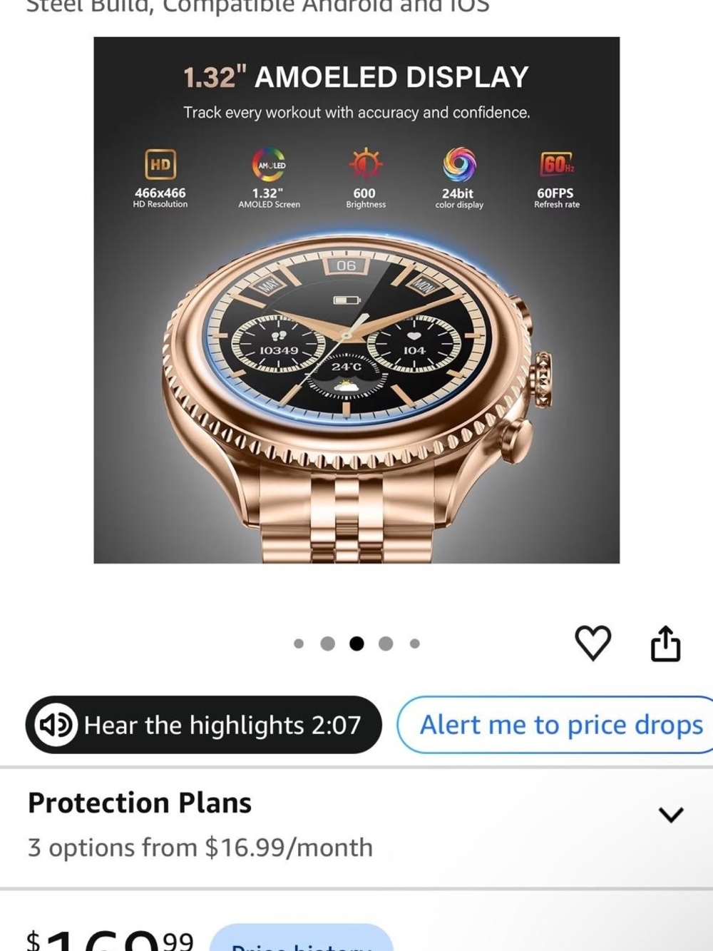 Rose Gold Smartwatch AMOLED Display - Elegant Fitness Watch